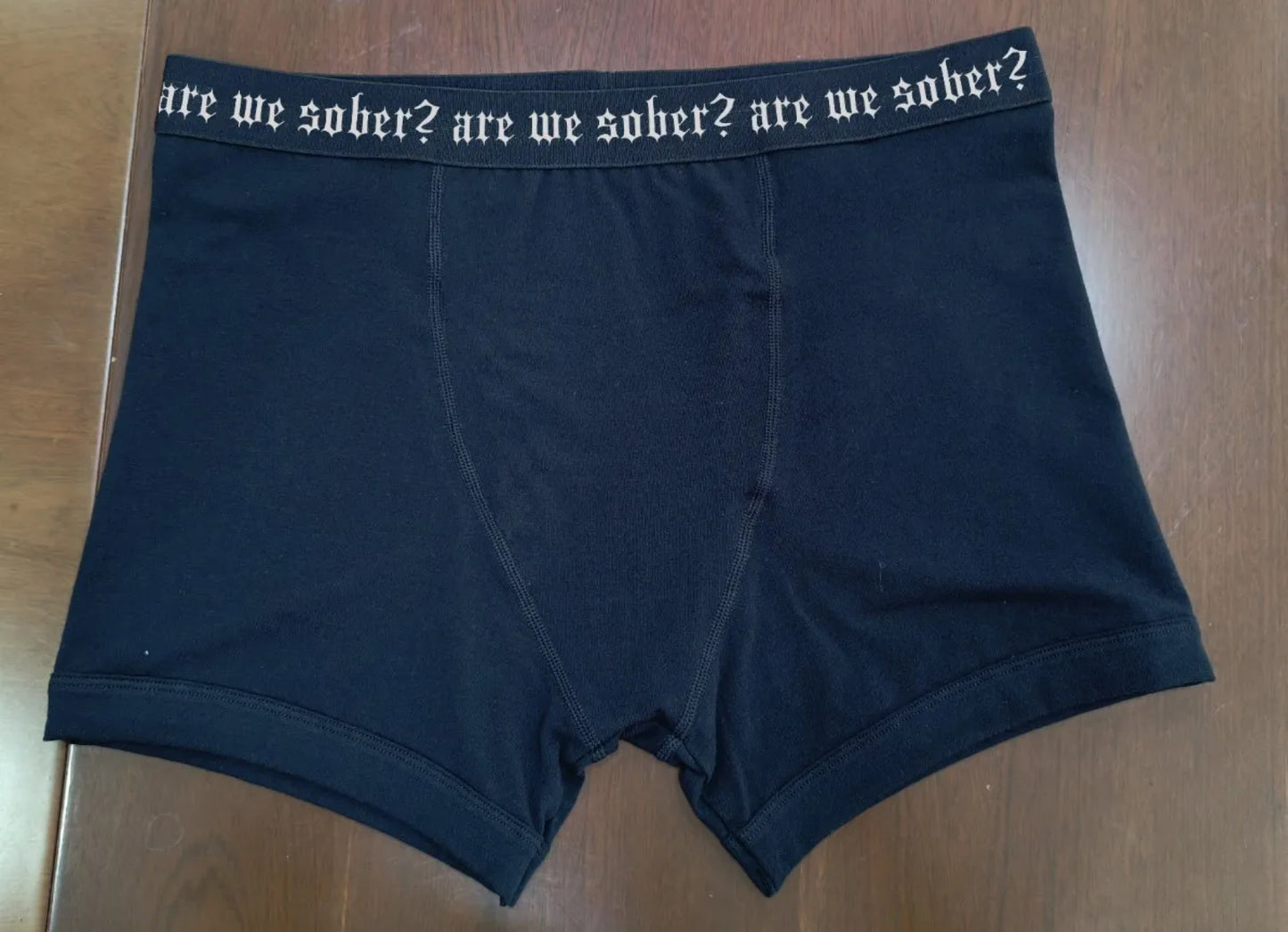 "are we sober?" Unisex Boxer Brief