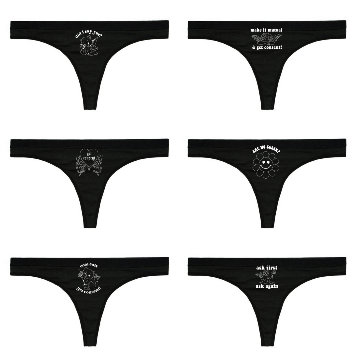 "FOR DAISY" BLACK THONG 6 PACK