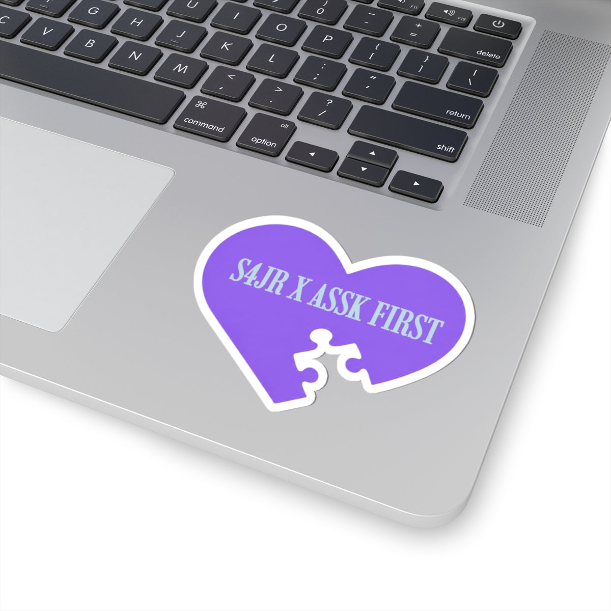 Purple Heart Puzzle Sticker — "S4JR X ASSK FIRST" Kiss-Cut Sticker