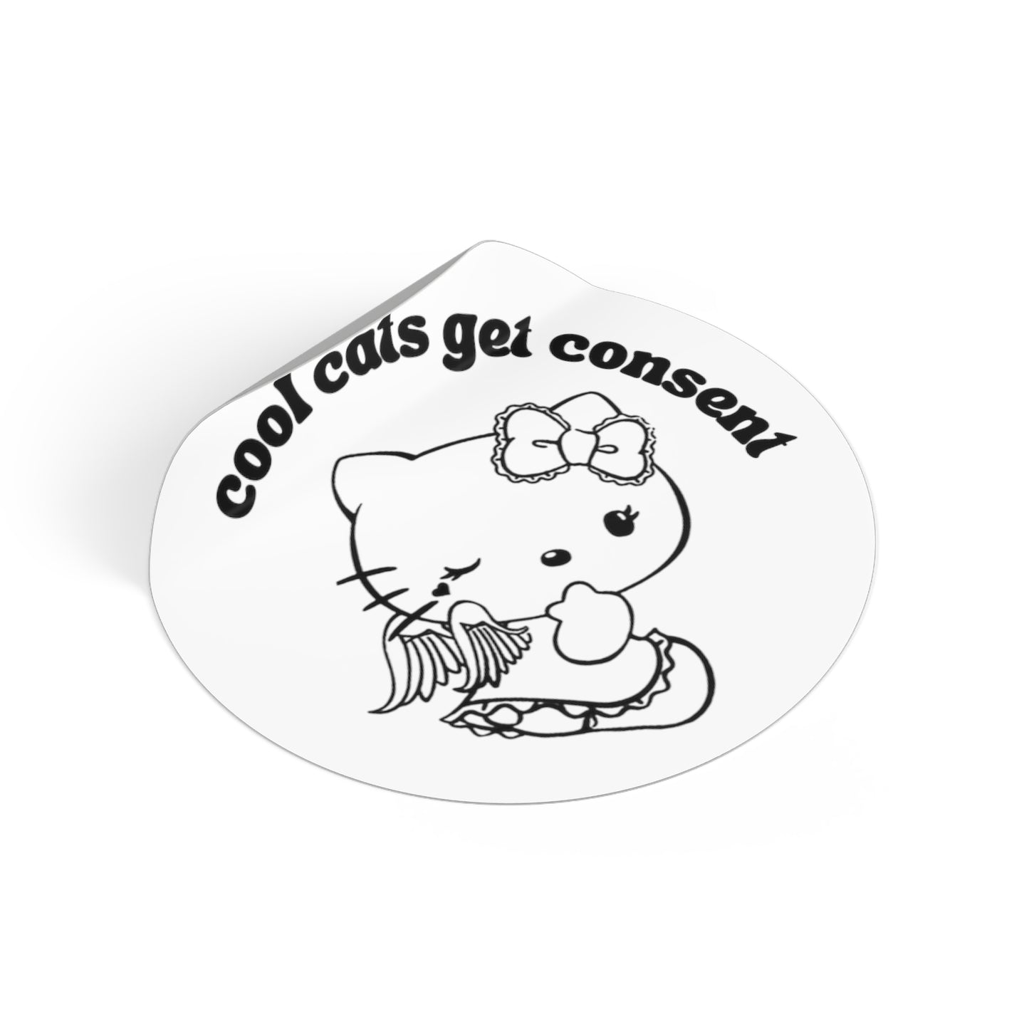 Hello Consent Kitty Round Vinyl Stickers