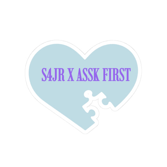 S4JR X ASSK FIRST Kiss-Cut Sticker — Blue Heart Puzzle ‘S4JR X ASSK FIRST’ Laptop Decal