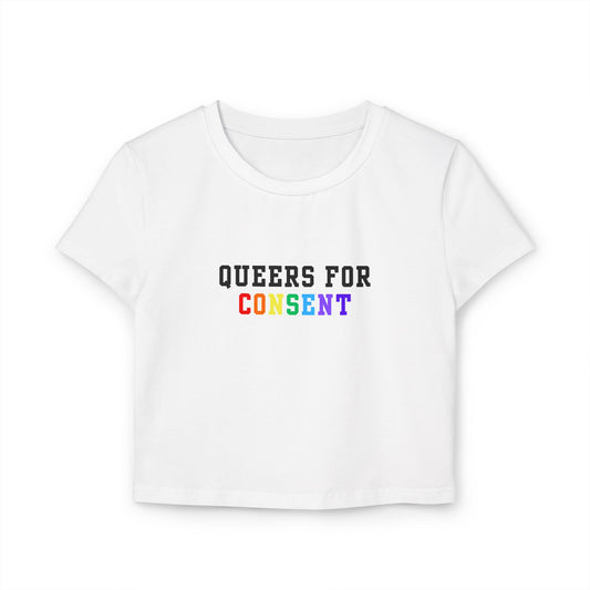 Queers for Consent Baby Tee - LGBTQ+ Pride Shirt, Feminist Graphic Top, Casual Wear, Festival Outfit, LGBTQ Gifts