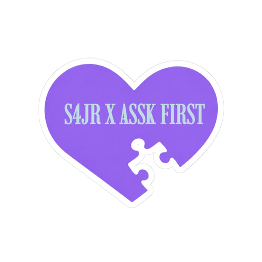 S4JR X ASSK FIRST Kiss-Cut Sticker — Purple Heart Puzzle "S4JR X ASSK FIRST"