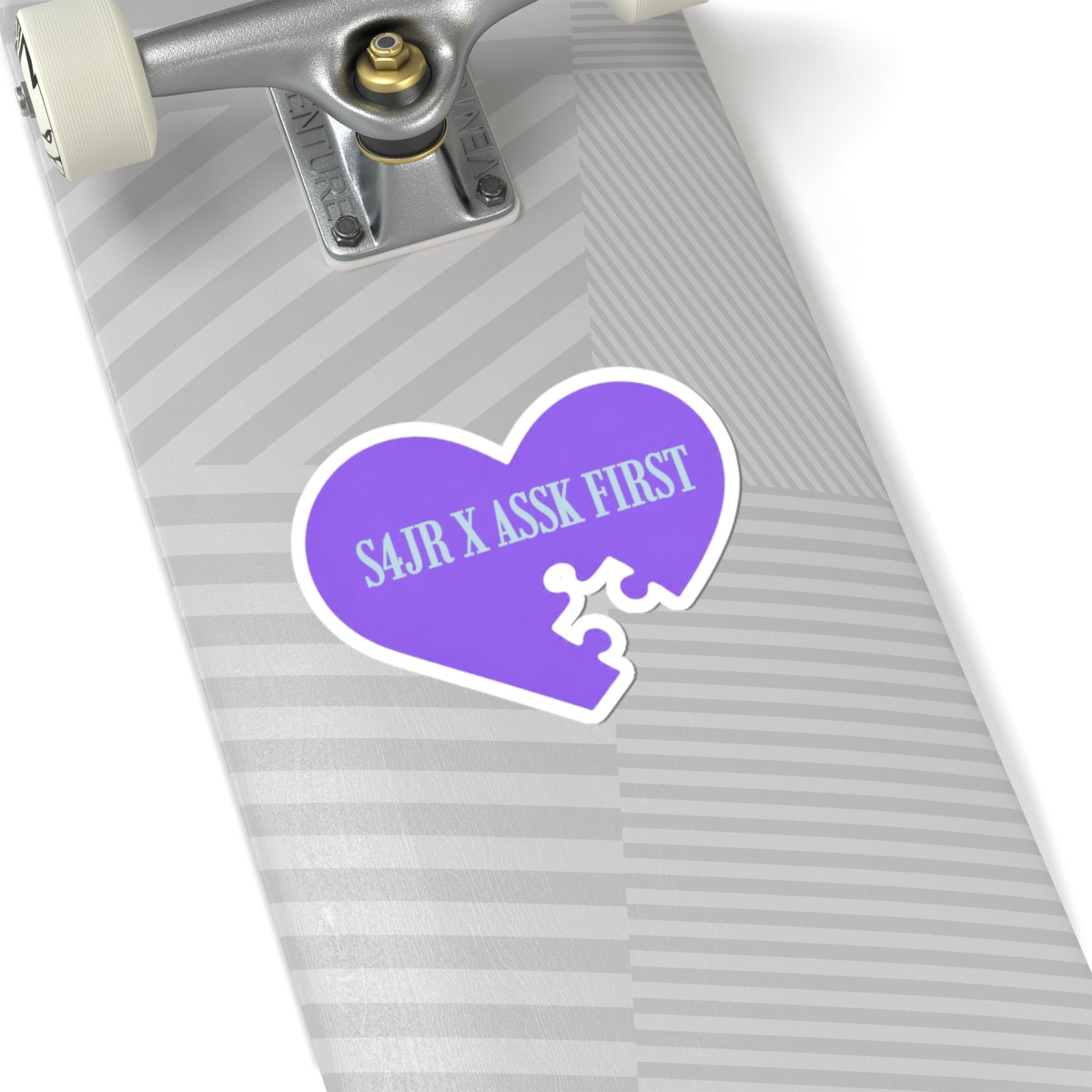 Purple Heart Puzzle Sticker — "S4JR X ASSK FIRST" Kiss-Cut Sticker