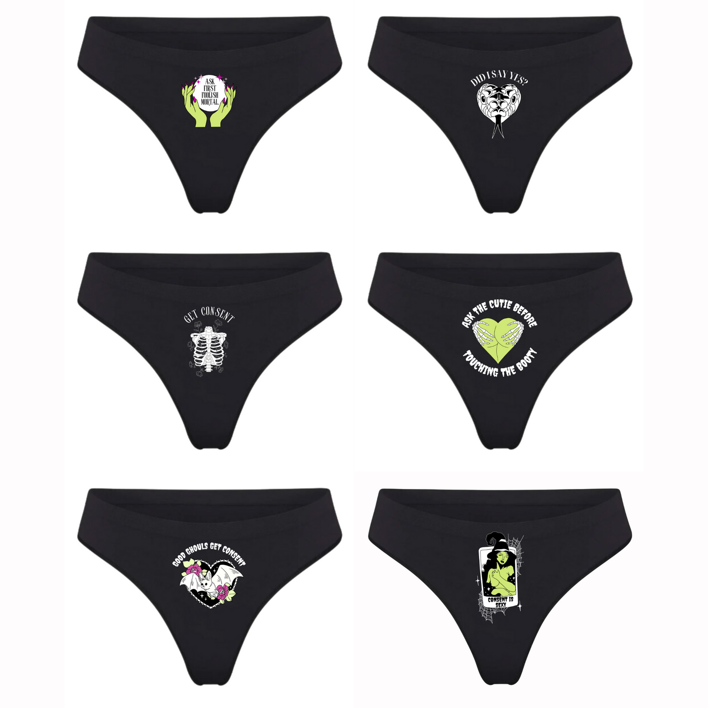 SPOOKY BLACK THONG SPANDEX BLEND 6 PACK