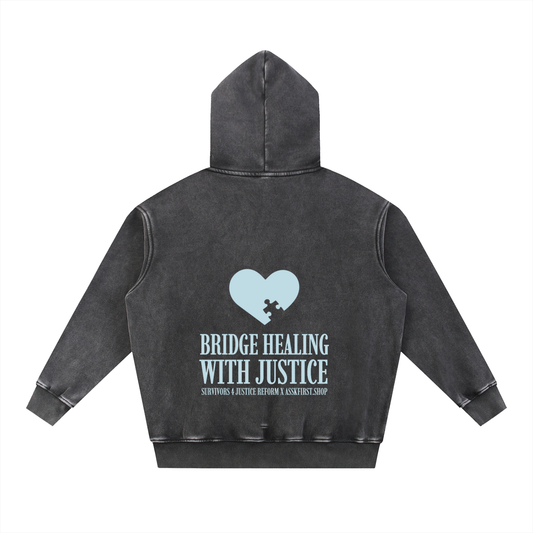 S4JR X ASSK FIRST Puzzle Heart Snow Wash Fleece Oversize Hoodie