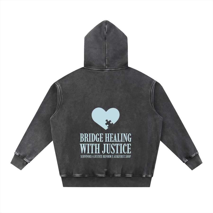 S4JR X ASSK FIRST Puzzle Heart Snow Wash Fleece Oversize Hoodie