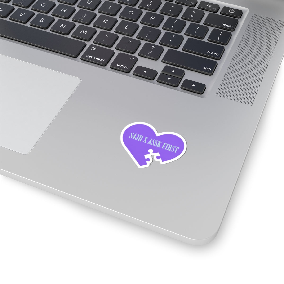 Purple Heart Puzzle Sticker — "S4JR X ASSK FIRST" Kiss-Cut Sticker