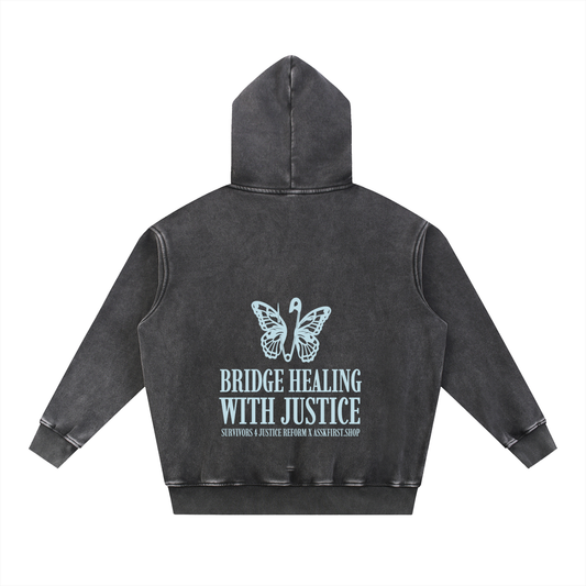 S4JR x ASSK FIRST Butterfly Pin Snow Wash Fleece Oversize Hoodie