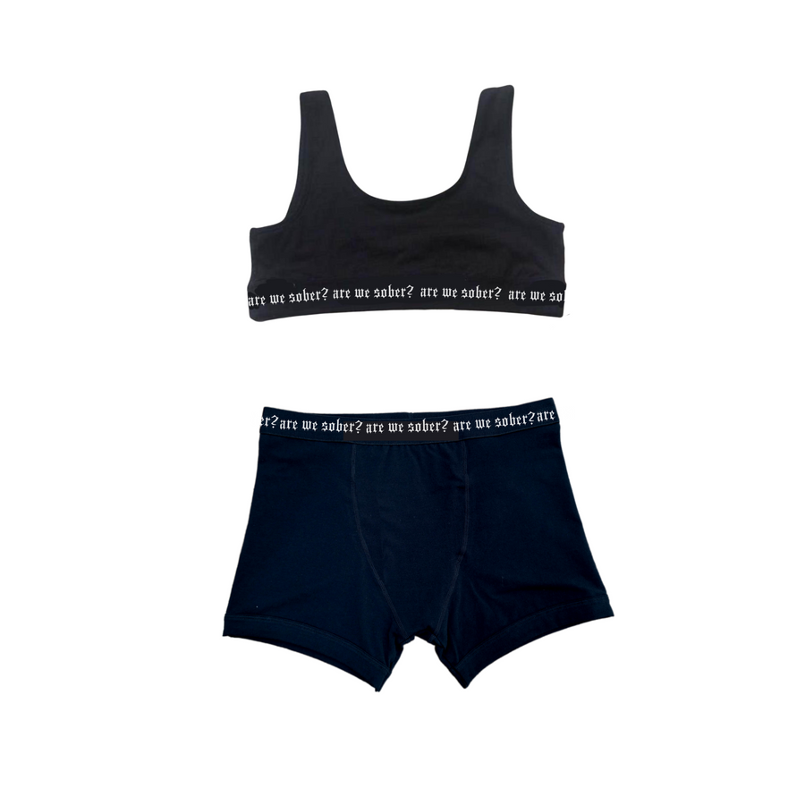 "are we sober?" Bra and UNISEX Boxer Brief Set