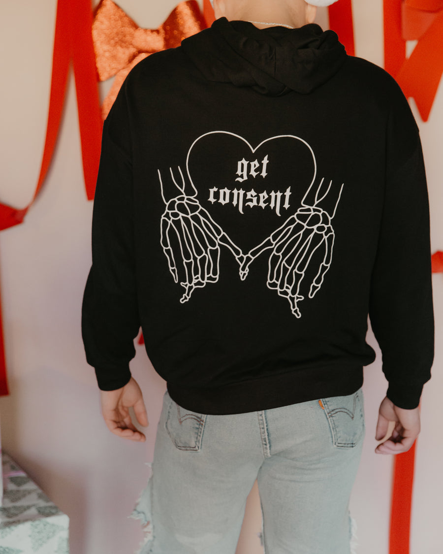"Get Consent" Skeleton Hands Hoodie