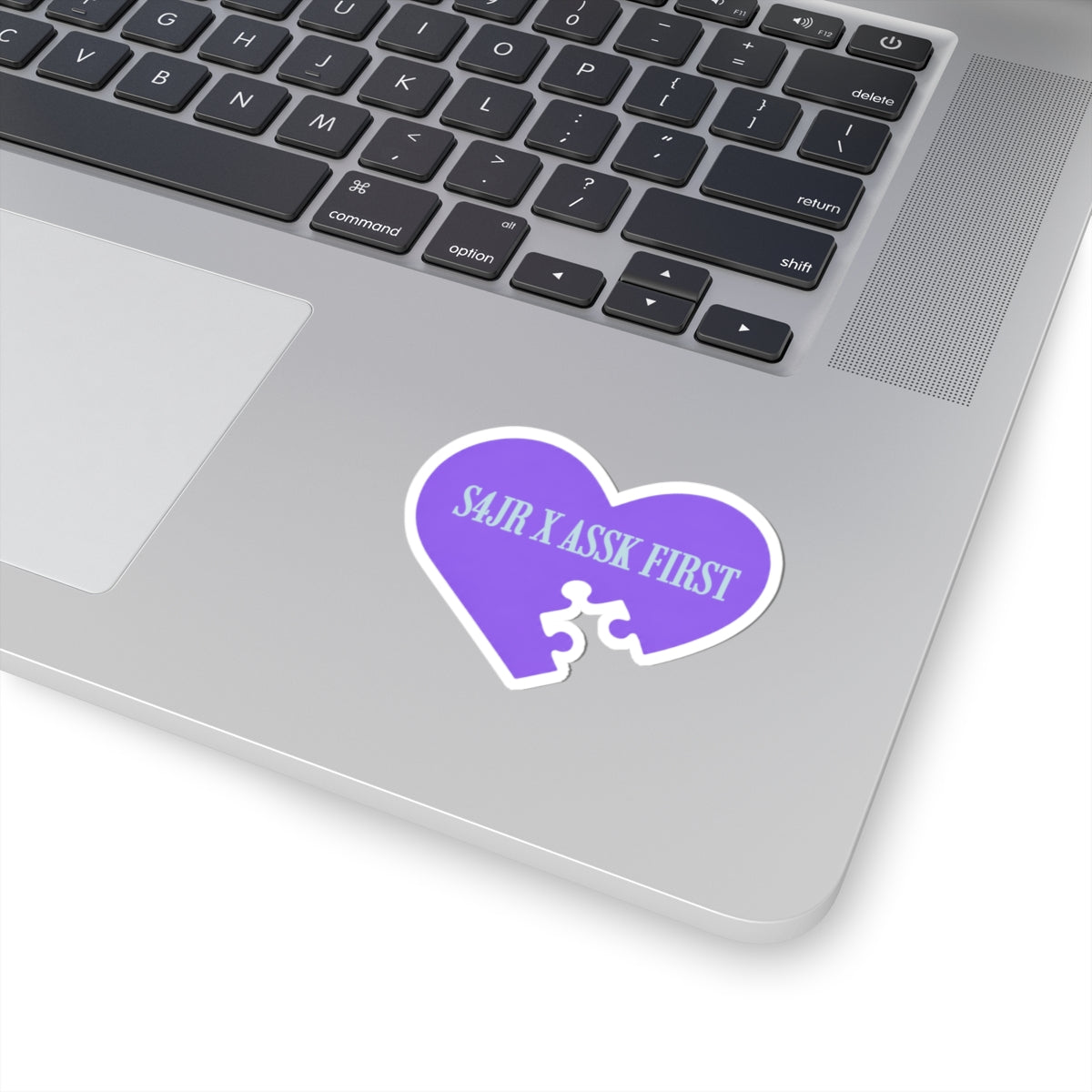 Purple Heart Puzzle Sticker — "S4JR X ASSK FIRST" Kiss-Cut Sticker