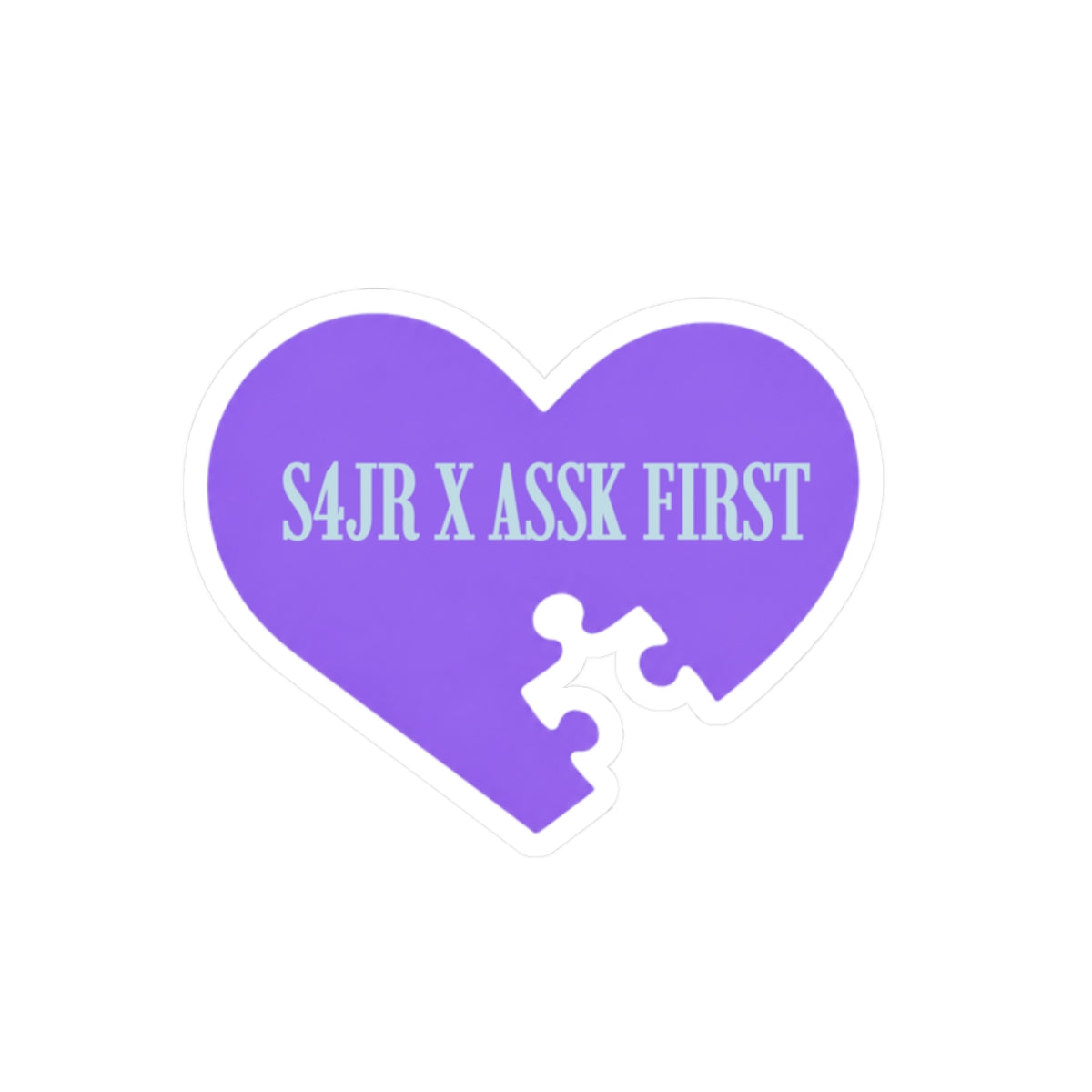 Purple Heart Puzzle Sticker — "S4JR X ASSK FIRST" Kiss-Cut Sticker