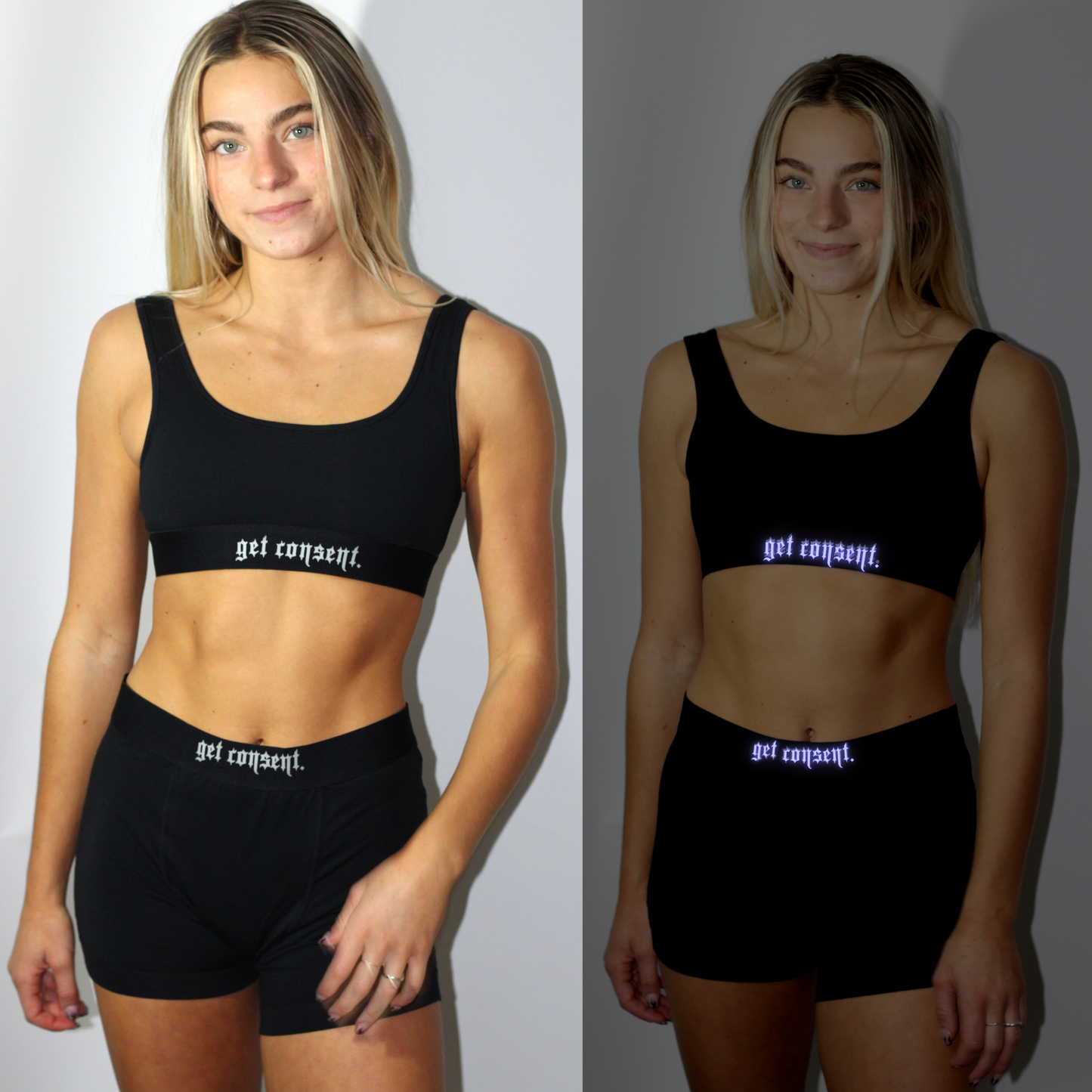 Glow in The Dark "Get Consent." Bra and Brief Set