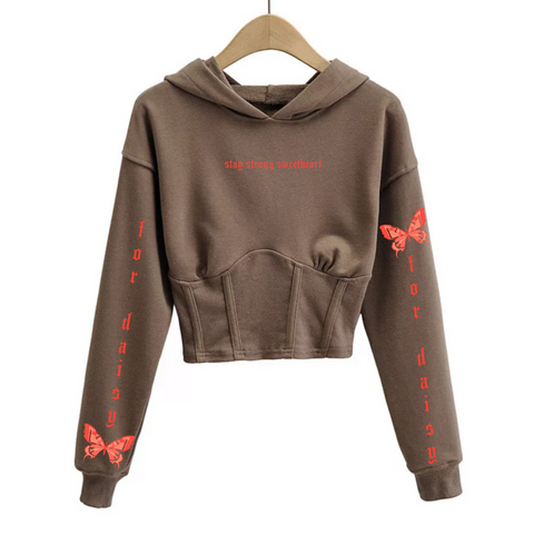 "Stay Strong Sweetheart" Butterfly Corset Hoodie